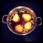 Pears poached in tea...